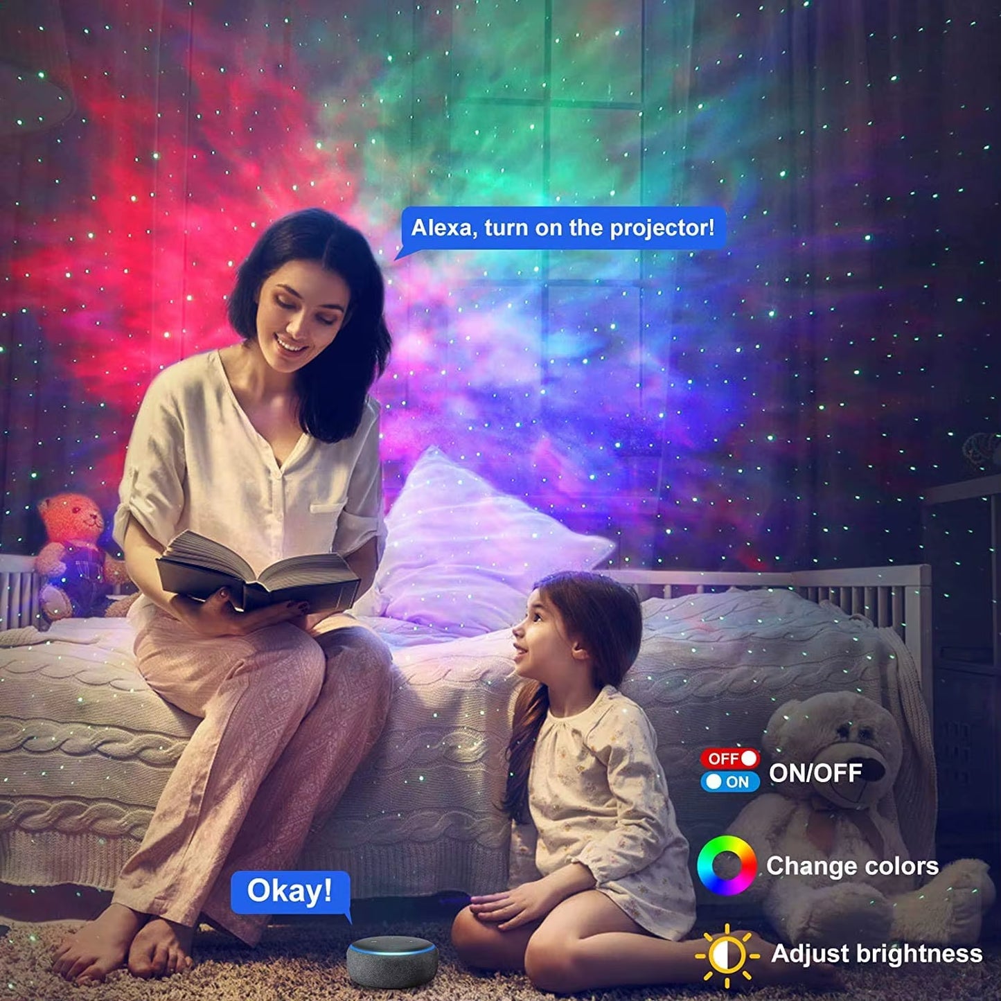 Tuya Wifi Smart Aurora Galaxy Star Projector Night Light Alexa Voice Control APP Control Star Projector LED Light Kids Baby Gift