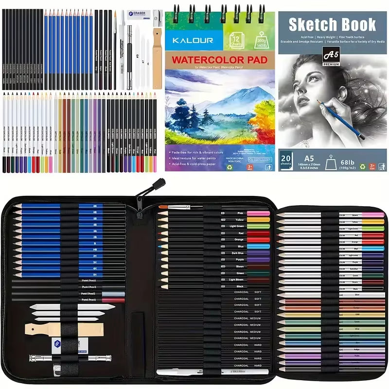Drawing Set Sketching Kit, 76 Pack Drawing Pencils, Drawing Supplies Include Watercolor Pad, Watercolor, Metallic, Color