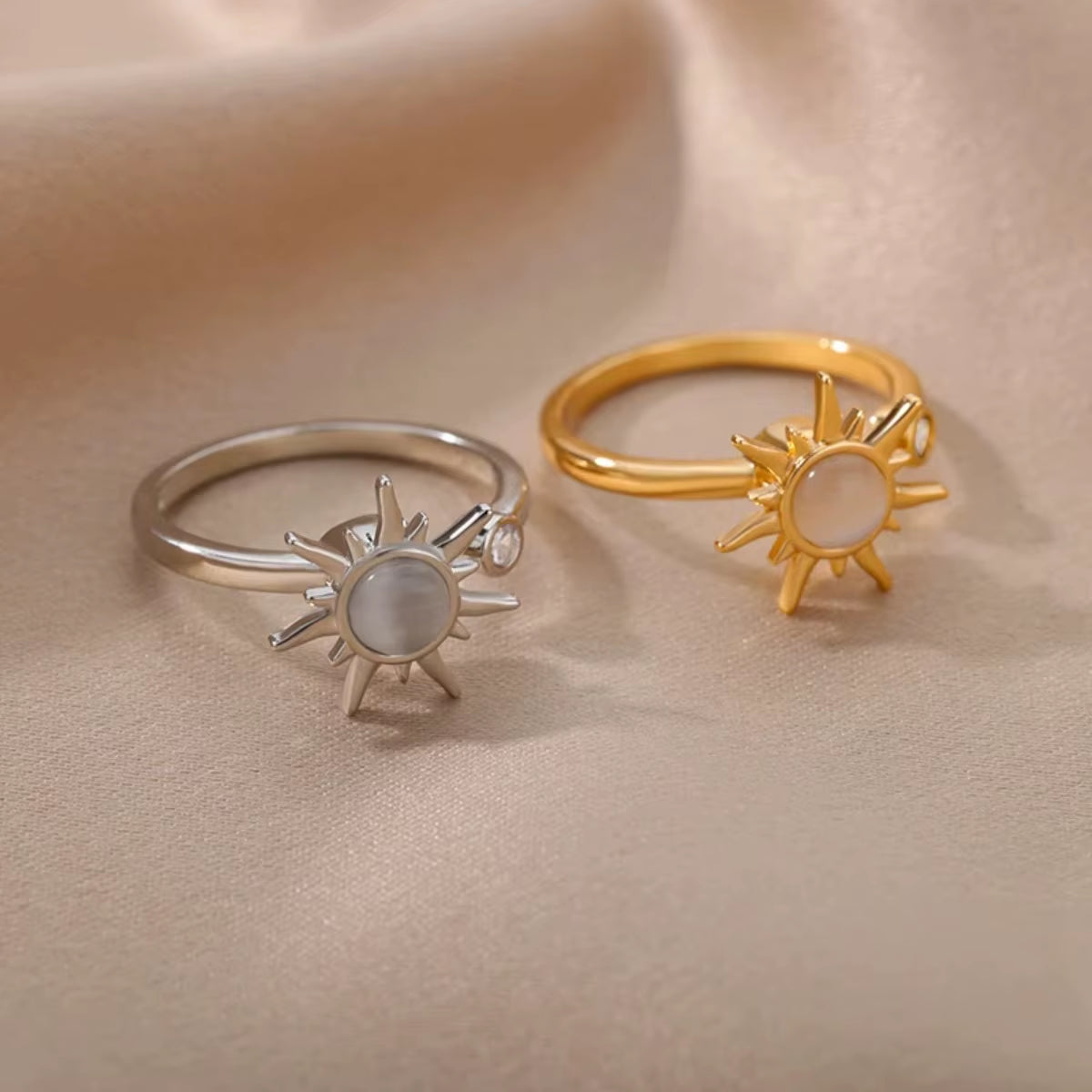 Women'S Anti-Stress Anxiety Ring Sun Pendant Spinning Ring 2025 Fashion Birthday Jewelry Gift
