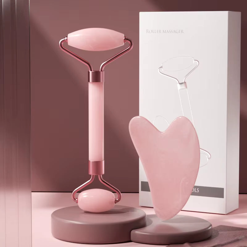 2Pcs/Set Face Spa Neck Massager for Face Roller Gua Sha Scraper Board Lift up Wrinkle Remover Eye Care Resin Guasha Set