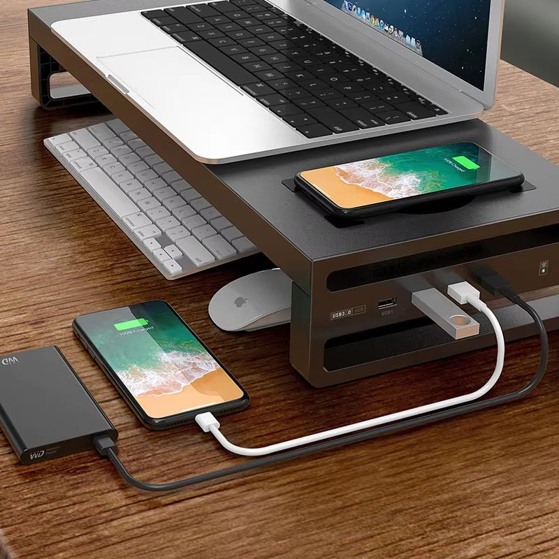 Monitor Wireless Charger Base Holder USB 3.0 4 Port Charger Stand Aluminum Alloy Computer Laptop Base Stand Bracket Multi