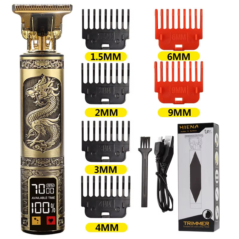 USB Electric LCD Hair Clipper Trimmer All in One Gold Light Head Rechargeable Hair Clipper Oil Head Hair Carving Mark Razor