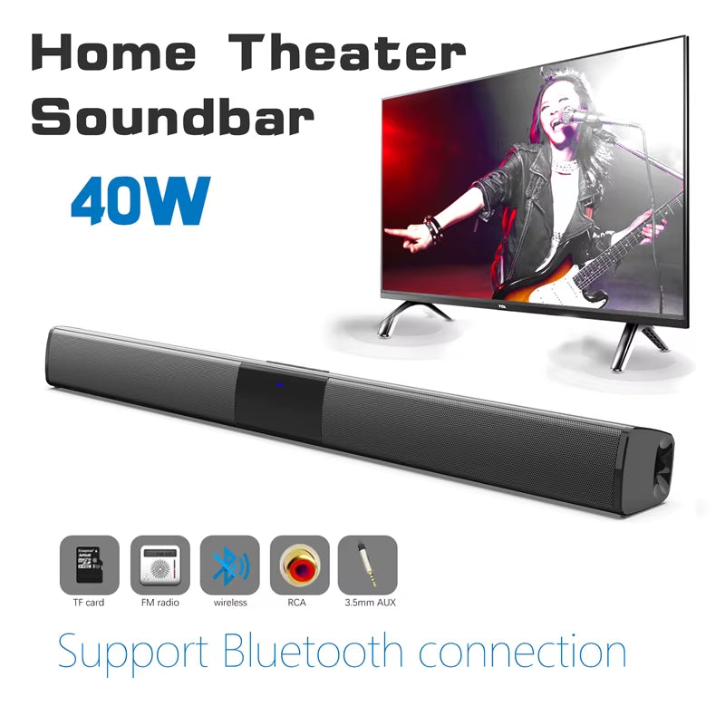 40W Wireless Bluetooth 5.0 Soundbar Speaker Hifi 3D Surround Stereo Support RAC TV Home Theater Sound Bar with Remote Control