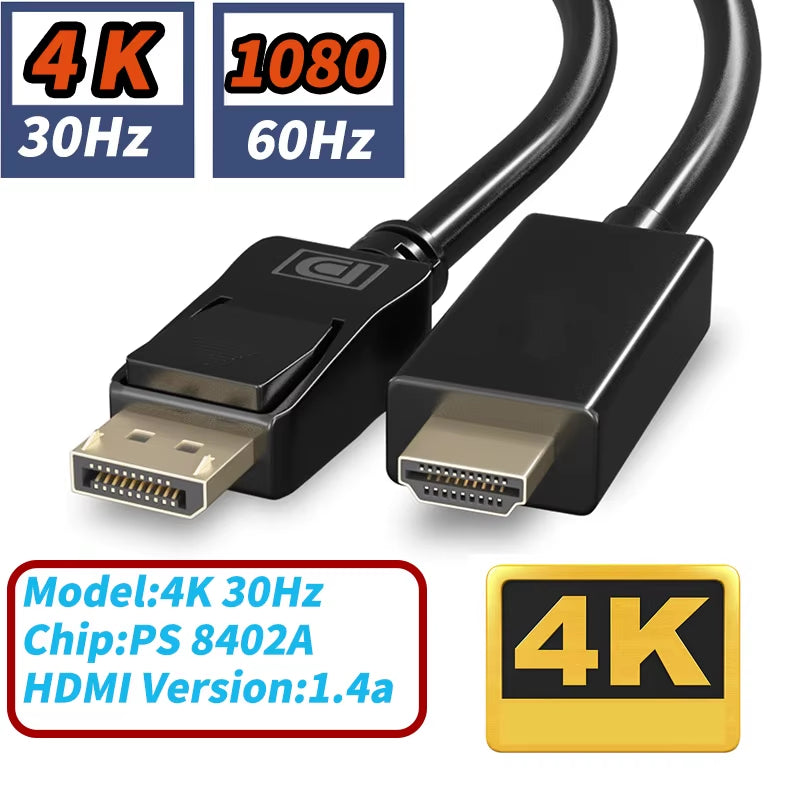 Displayport to HDMI Cable 4K/1080P 60Hz Display-Port to HDMI HDTV Monitor Adapter Cable DP to HDMI 2.0/HDMI 1.4/HDMI 1.3 DP HDMI