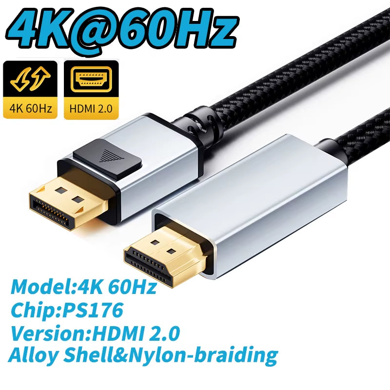 Displayport to HDMI Cable 4K/1080P 60Hz Display-Port to HDMI HDTV Monitor Adapter Cable DP to HDMI 2.0/HDMI 1.4/HDMI 1.3 DP HDMI