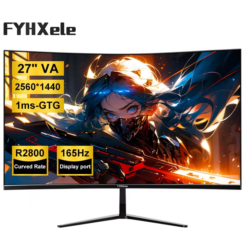 27 Inch VA 165Hz Monitors Gamer 1MS 2K QHD 144Hz Gaming Monitors PC LCD Curved Screen Monitor for Desktop Displays HDMI DP