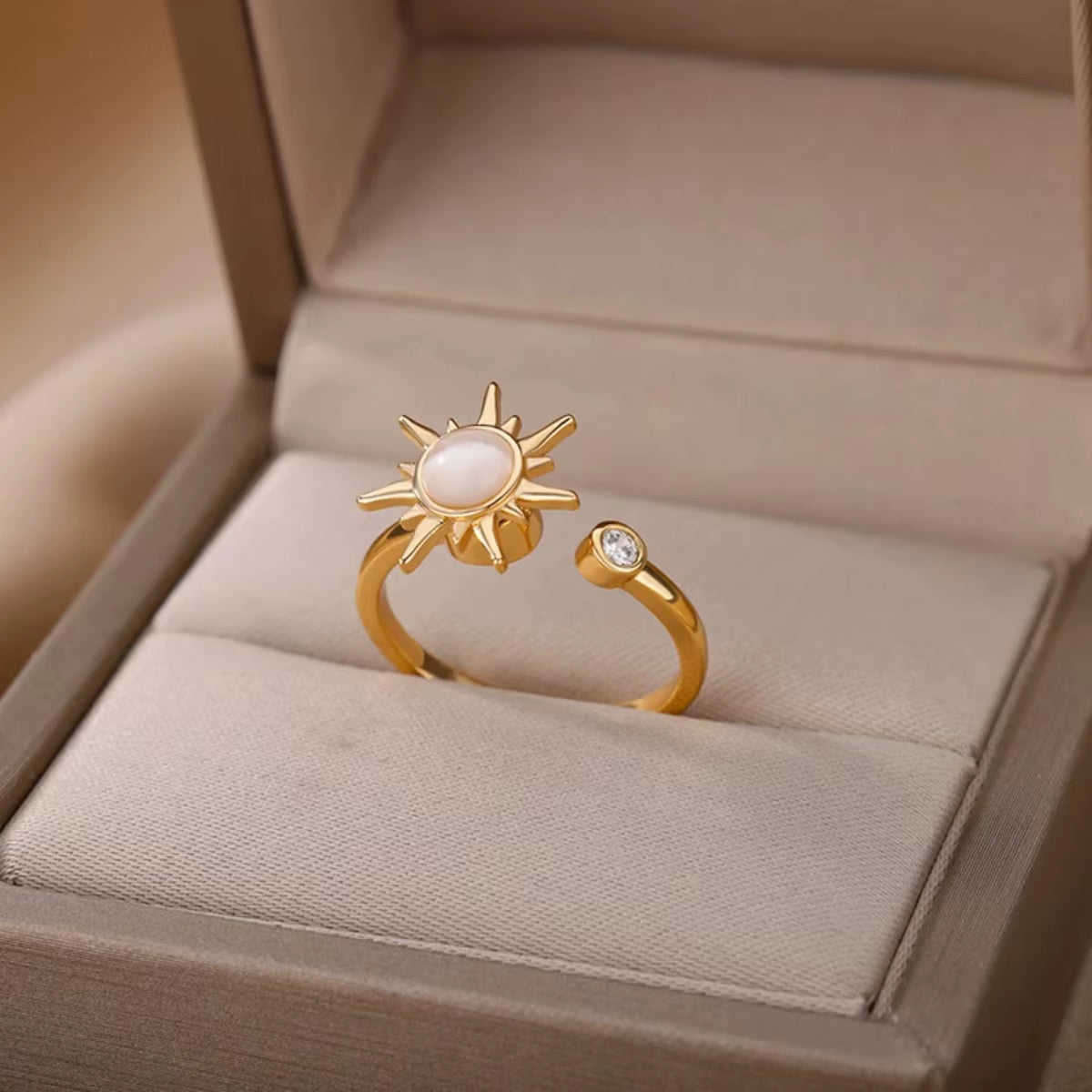 Women'S Anti-Stress Anxiety Ring Sun Pendant Spinning Ring 2025 Fashion Birthday Jewelry Gift