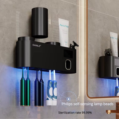 Multi-Functional Smart Toothbrush Holder Wall-Mounted Toothbrush Cup Holder Bathroom Shelf Toothpaste Dispenser