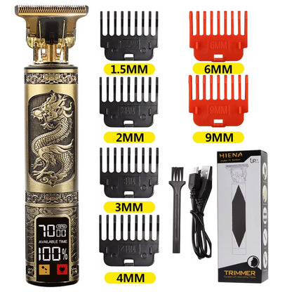 USB Electric LCD Hair Clipper Trimmer All in One Gold Light Head Rechargeable Hair Clipper Oil Head Hair Carving Mark Razor