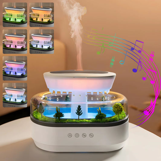 Essential Oil Diffuser 250Ml White Noise Cloud Rain Humidifier Water Drip Aroma Diffuser Air Humidifier with 7 Colors Light