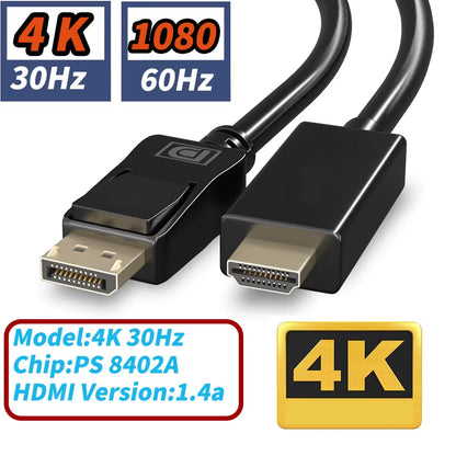 Displayport to HDMI Cable 4K/1080P 60Hz Display-Port to HDMI HDTV Monitor Adapter Cable DP to HDMI 2.0/HDMI 1.4/HDMI 1.3 DP HDMI