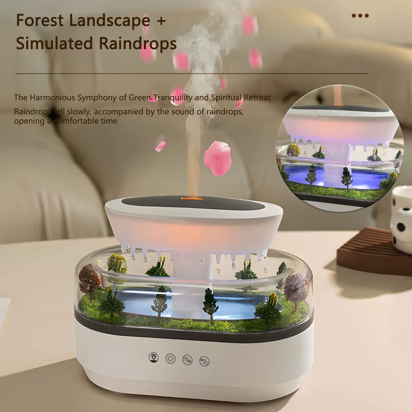 Essential Oil Diffuser 250Ml White Noise Cloud Rain Humidifier Water Drip Aroma Diffuser Air Humidifier with 7 Colors Light