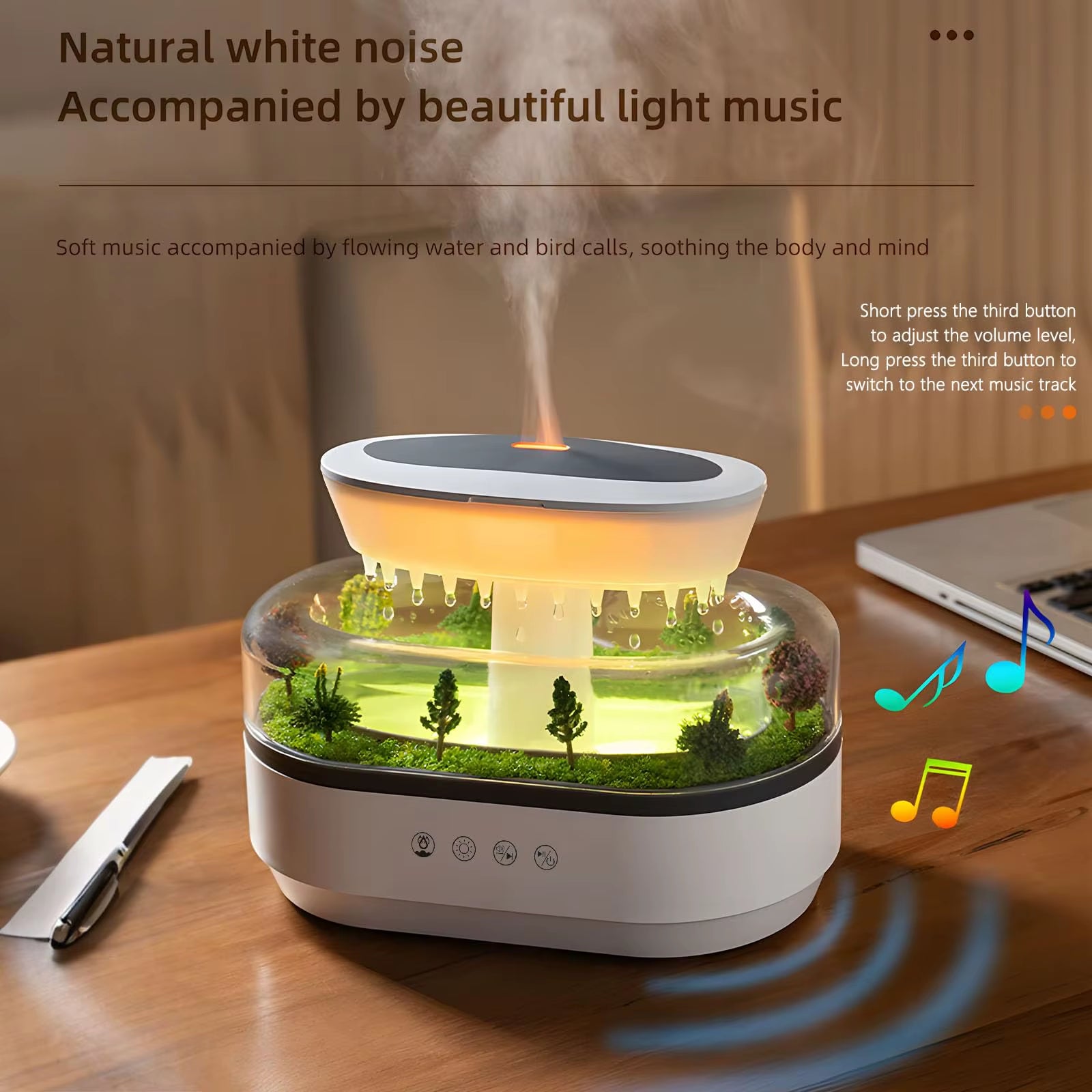 Essential Oil Diffuser 250Ml White Noise Cloud Rain Humidifier Water Drip Aroma Diffuser Air Humidifier with 7 Colors Light